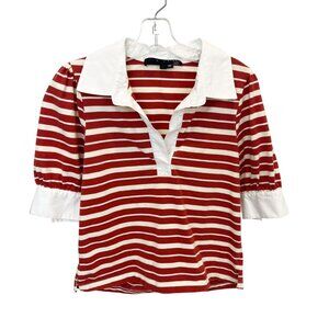 Veronica Beard McKinley Red Striped Short Sleeve Shirt Collared - Size Small